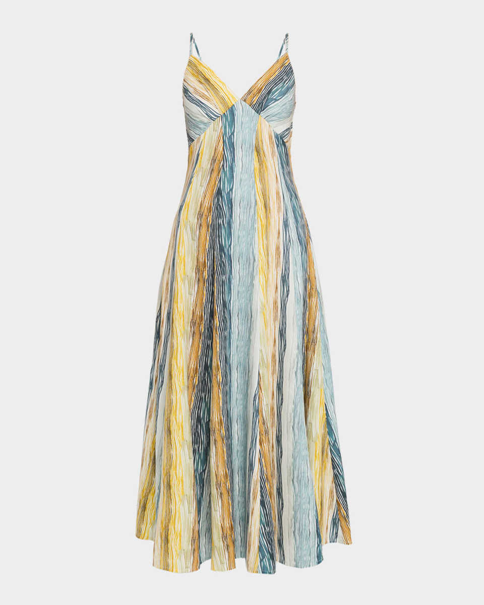 Striped Twill Empire-Waist Midi Cami Dress